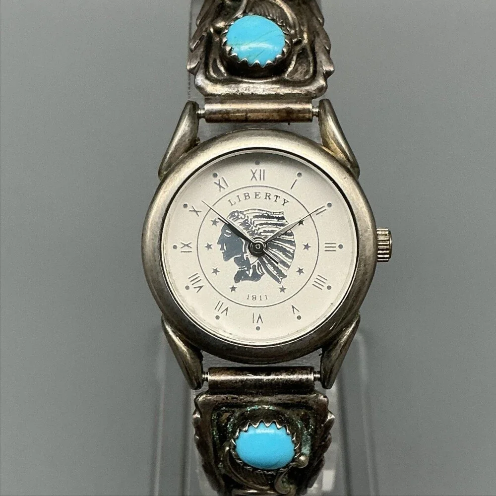 Liberty Womens Watch 23mm Sterling Turquoise Watch Tips Stamped New Batt